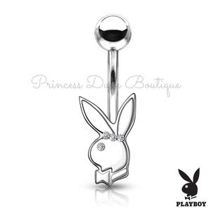 Playboy Bunny Belly Button Ring Silver Crystal Accented Navel Piercing Jewelry